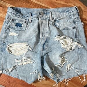 American Eagle Outfitters Light Blue Distressed High Waist Shorts